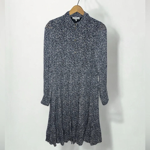 GANNI Georgette Viscose Micro Floral Print Tiered Long Sleeve Boho Midi Dress - Picture 3 of 15